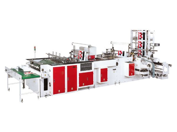 Máquina de confecção de sacola multifuncional automática controlada por computador.